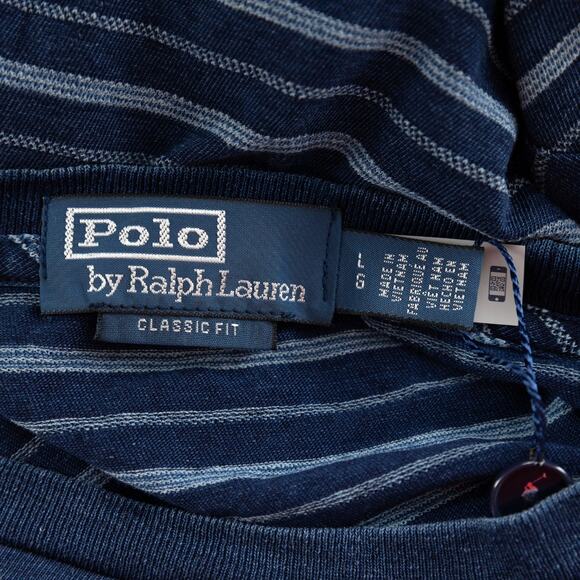 Polo Ralph Lauren Men Classic Fit Striped Cotton Linen Tee Navy Size L - Picture 6 of 8